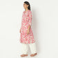 Straight Fit Printed Band Collar Calf Length Kurta