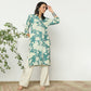 Straight Fit Printed Band Collar Calf Length Kurta