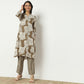 Straight Fit Printed Band Collar Calf Length Kurta