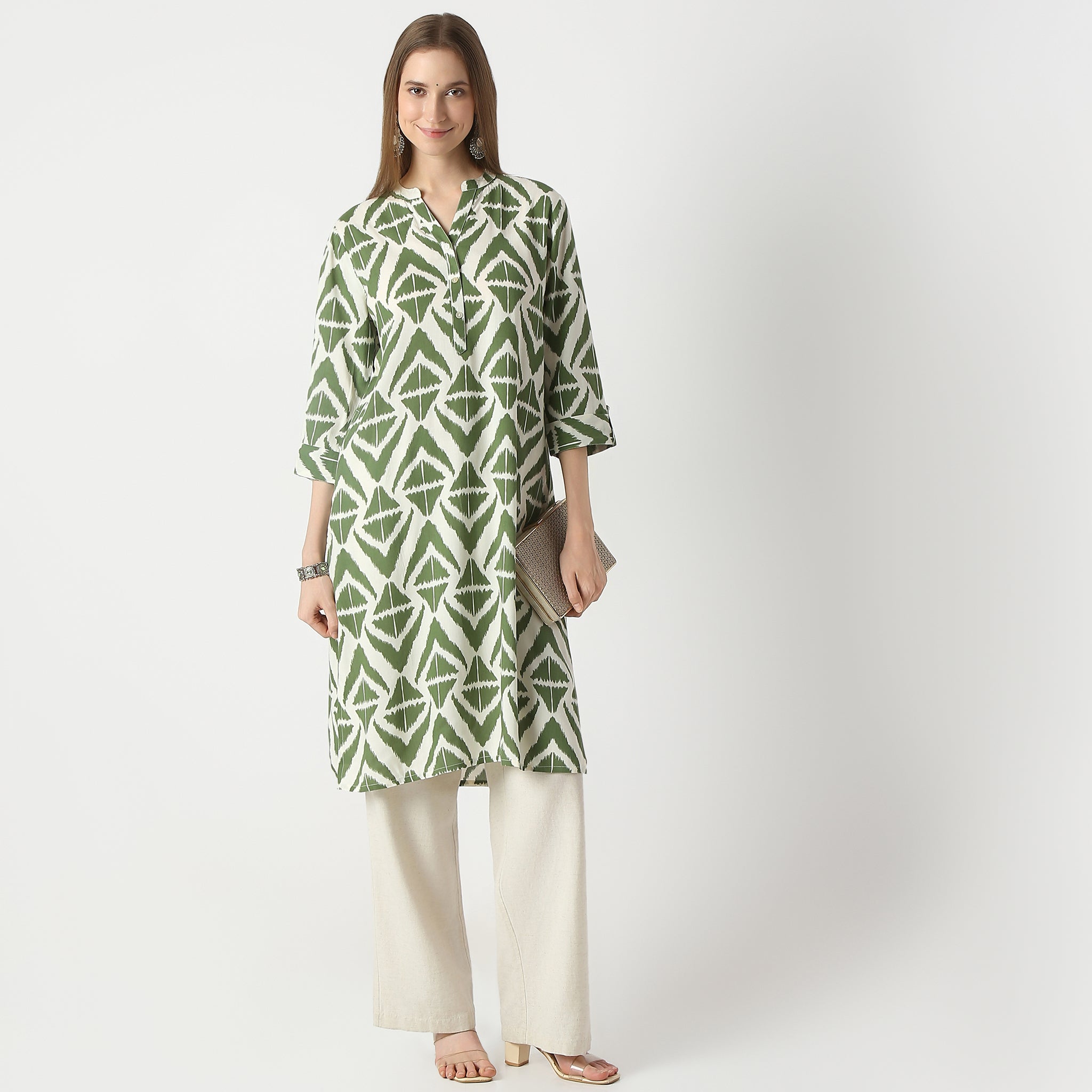 Straight Fit Printed Knee Length Kurta