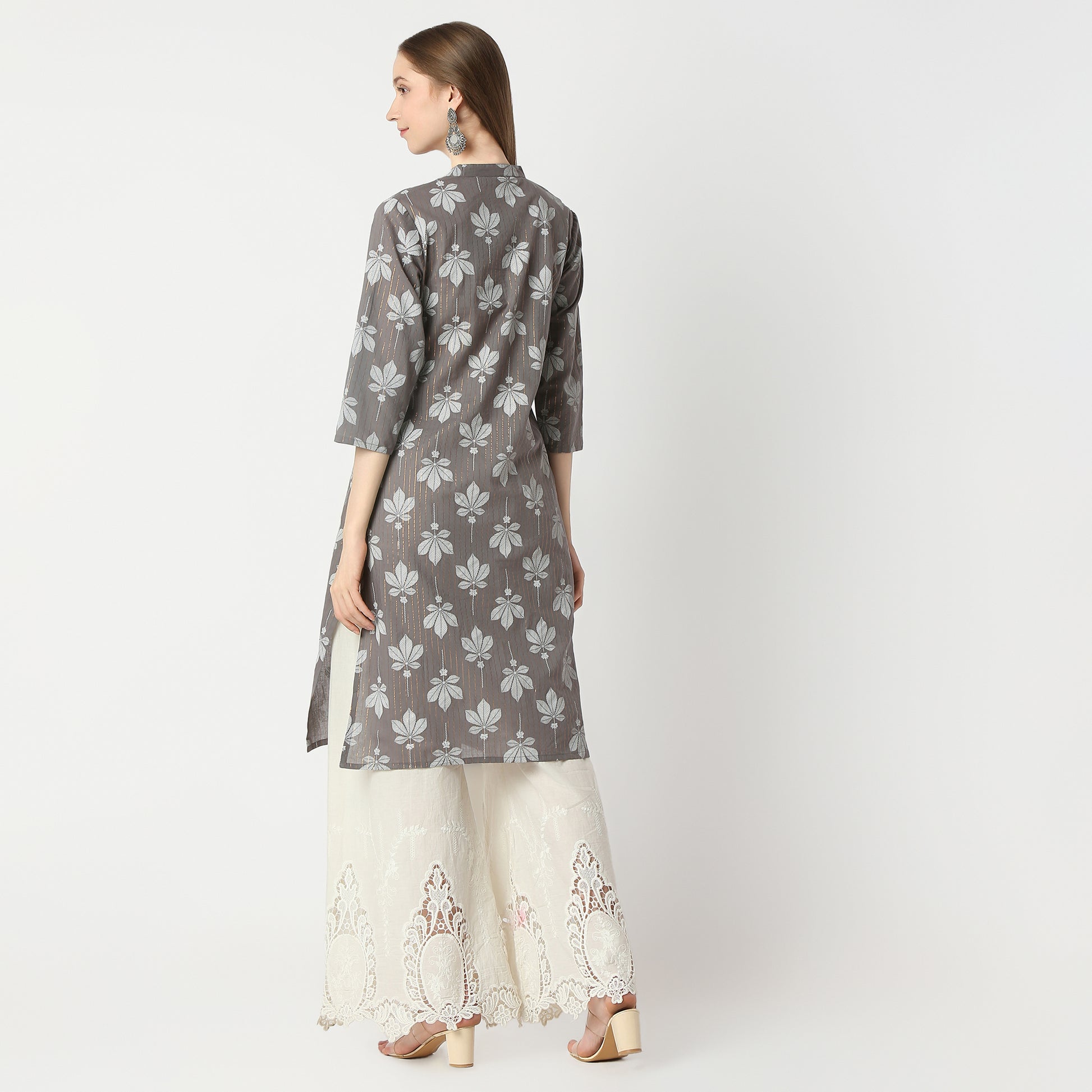 Straight Fit Floral Print Knee Length Kurta