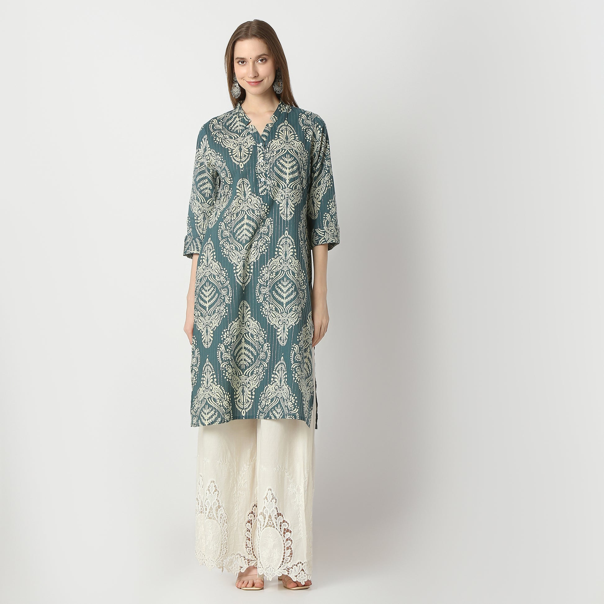 Straight Fit Printed Knee Length Kurta