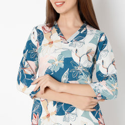 Straight Fit Printed V-Neck Kurta