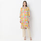 Printed Knee Length V-Neck Straight Core Kurta