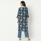 Straight Fit Printed V-Neck Calf Length Kurta