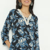 Straight Fit Printed V-Neck Calf Length Kurta