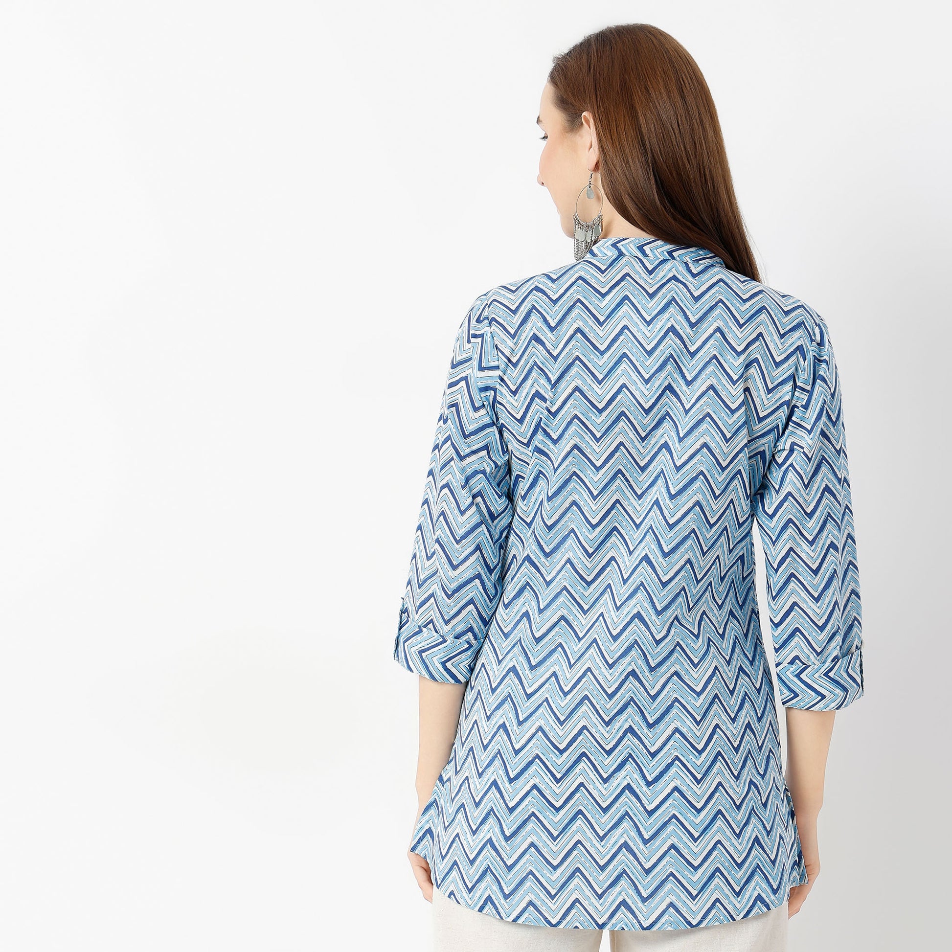 Straight Fit Printed Band Neck Kurta