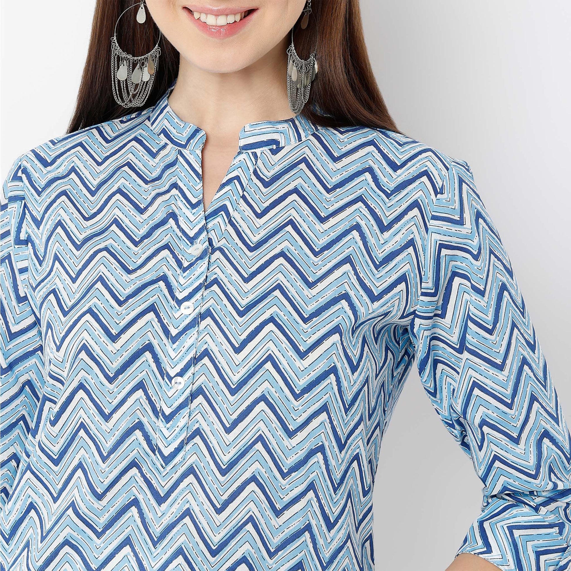 Straight Fit Printed Band Neck Kurta