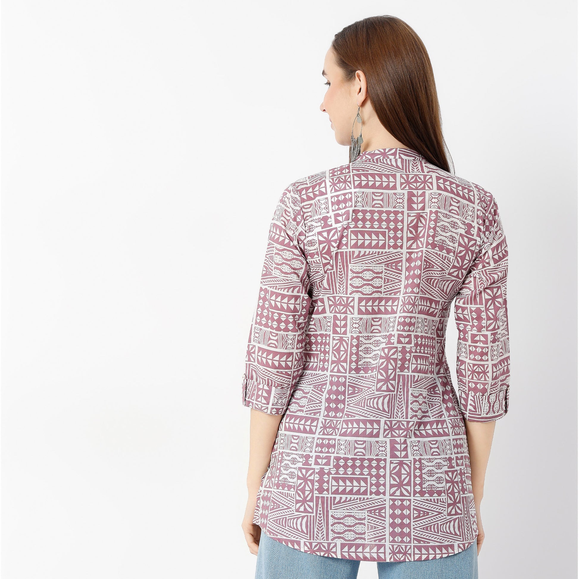 Straight Fit Printed Band Neck Kurta