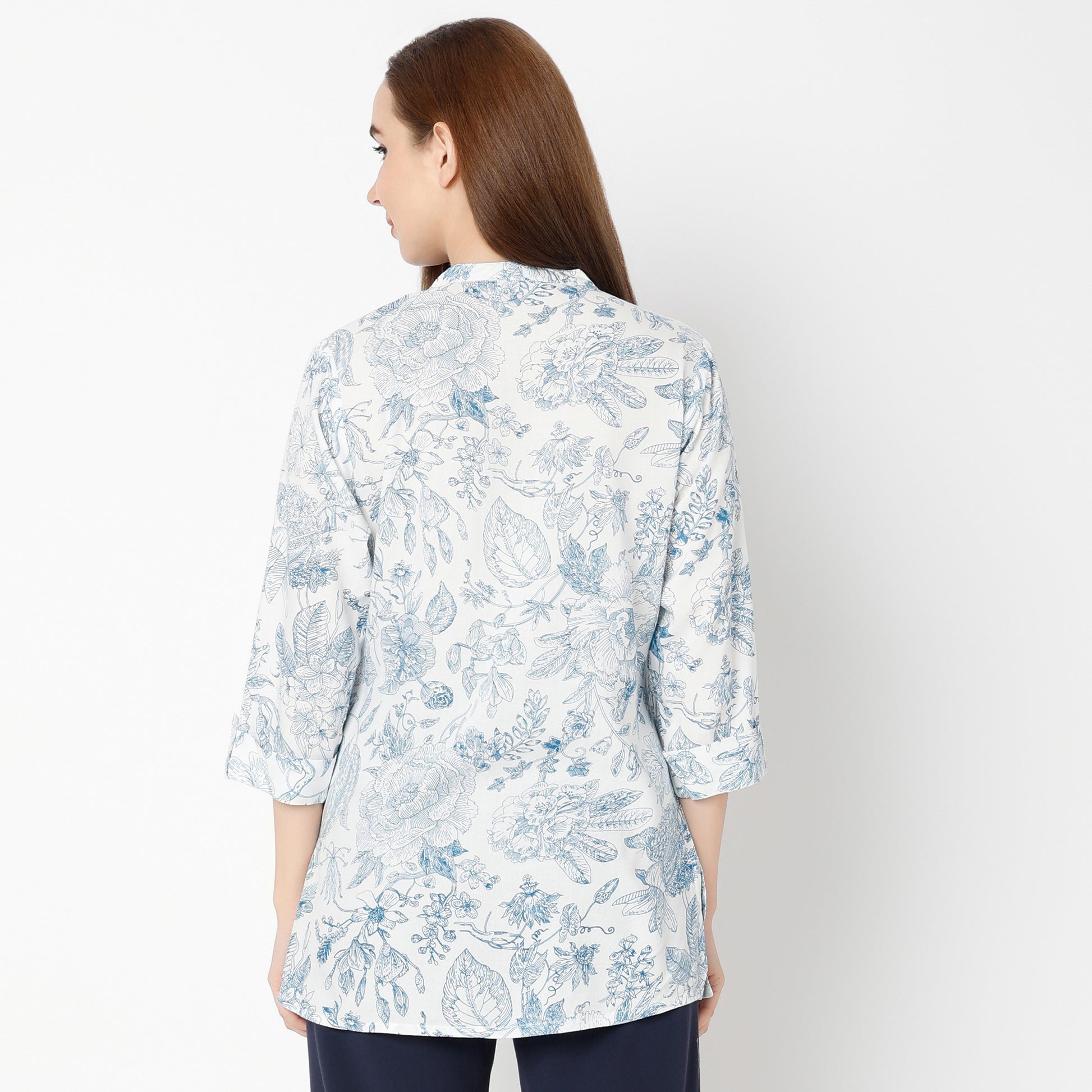 Straight Fit Printed Band Neck Kurta