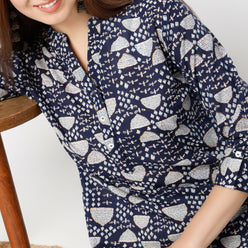 Straight Fit Printed Band Neck Kurta