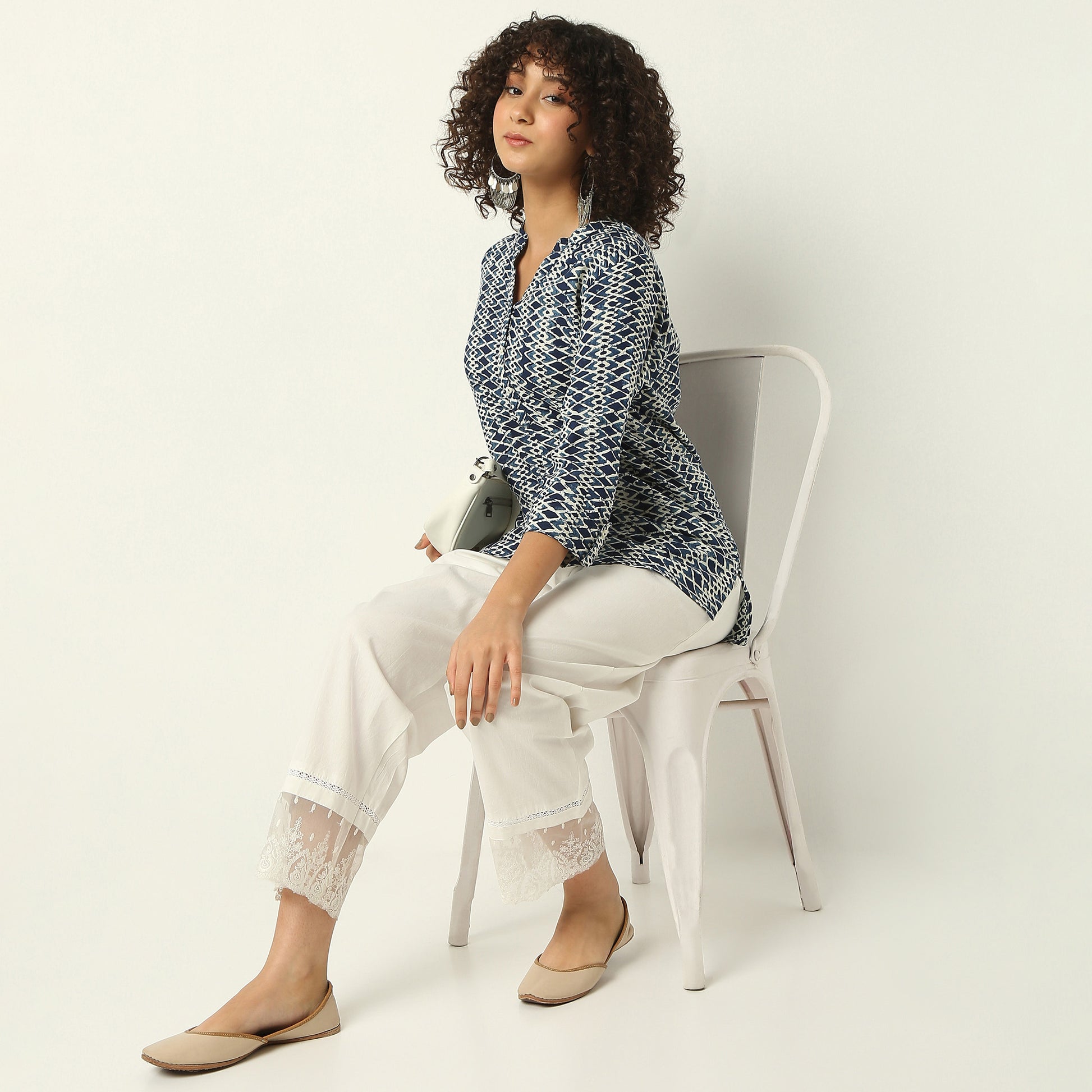 Regular Fit Printed Band Neck Kurta