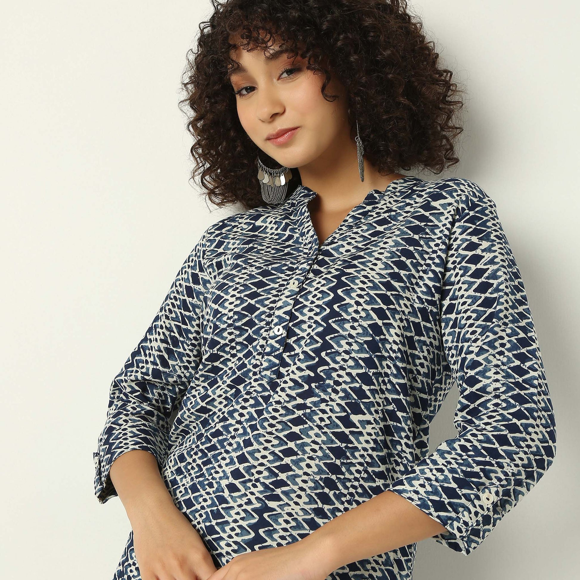 Regular Fit Printed Band Neck Kurta