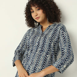 Regular Fit Printed Band Neck Kurta