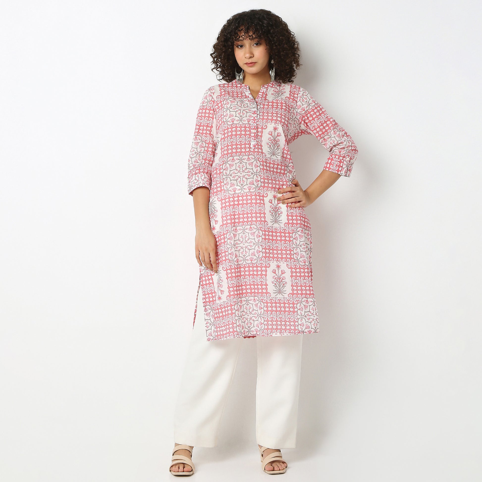 Regular Fit Printed Band Neck Kurta