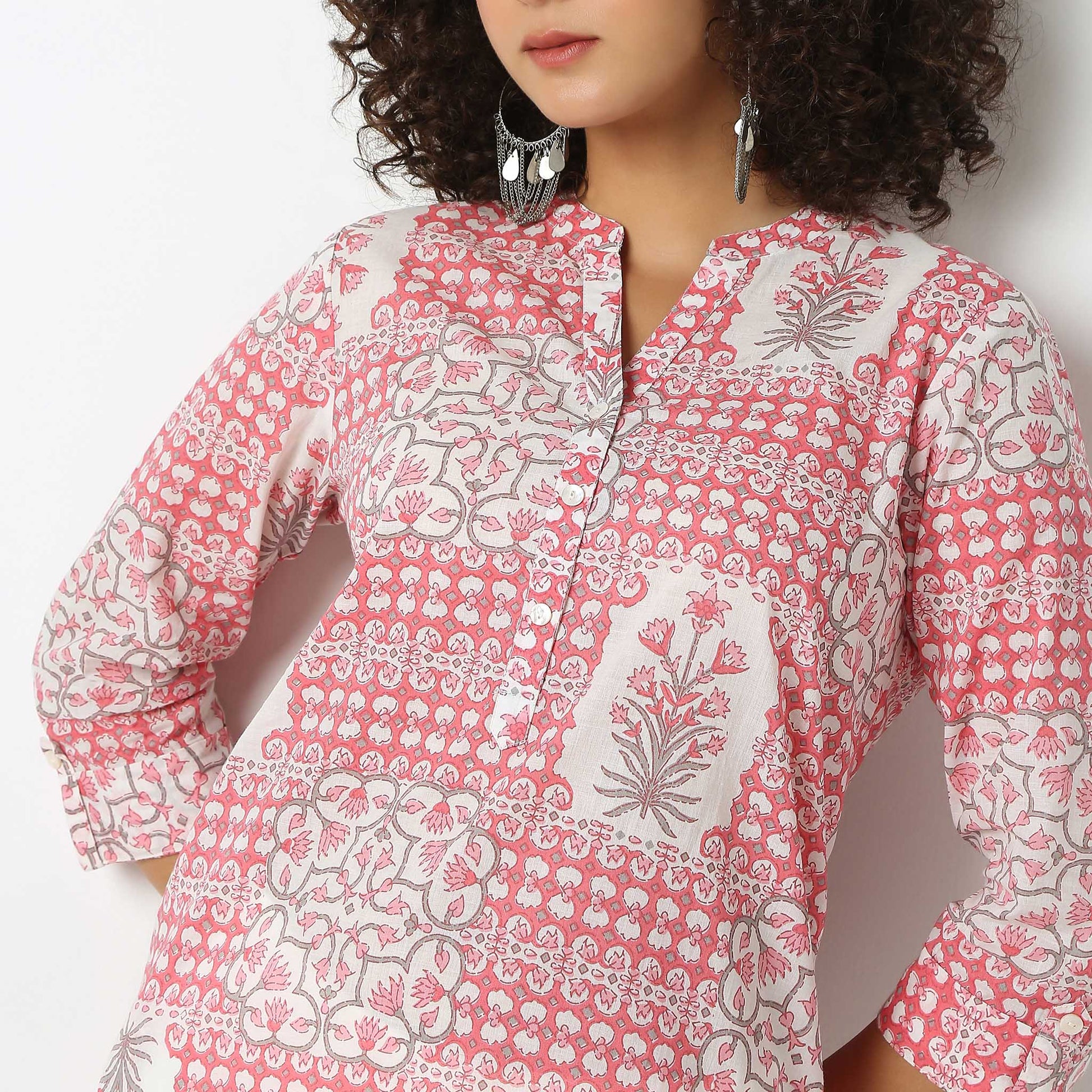 Regular Fit Printed Band Neck Kurta