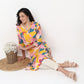 V-Neck Printed Calf Length Straight Kurta
