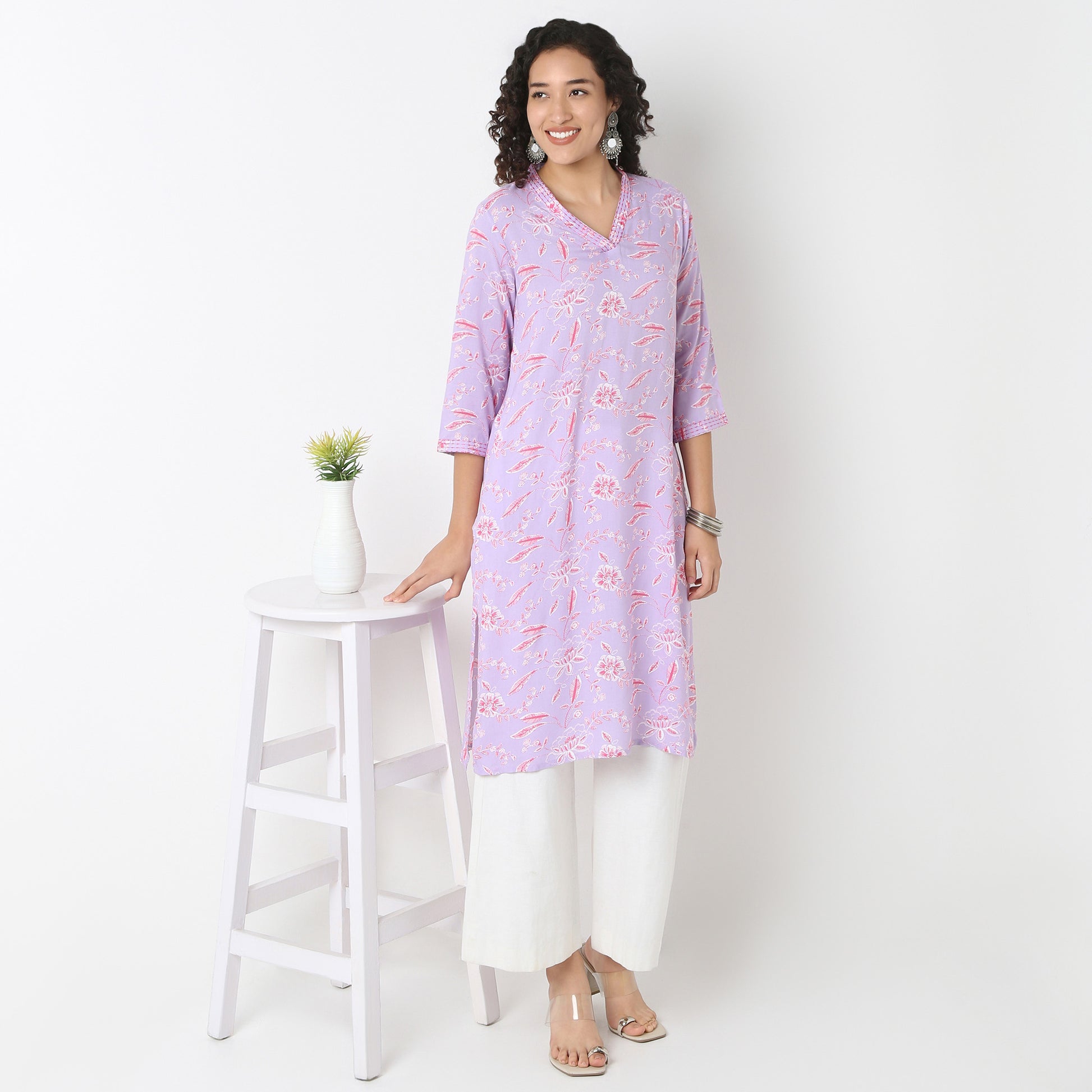 V-Neck Long Kurta