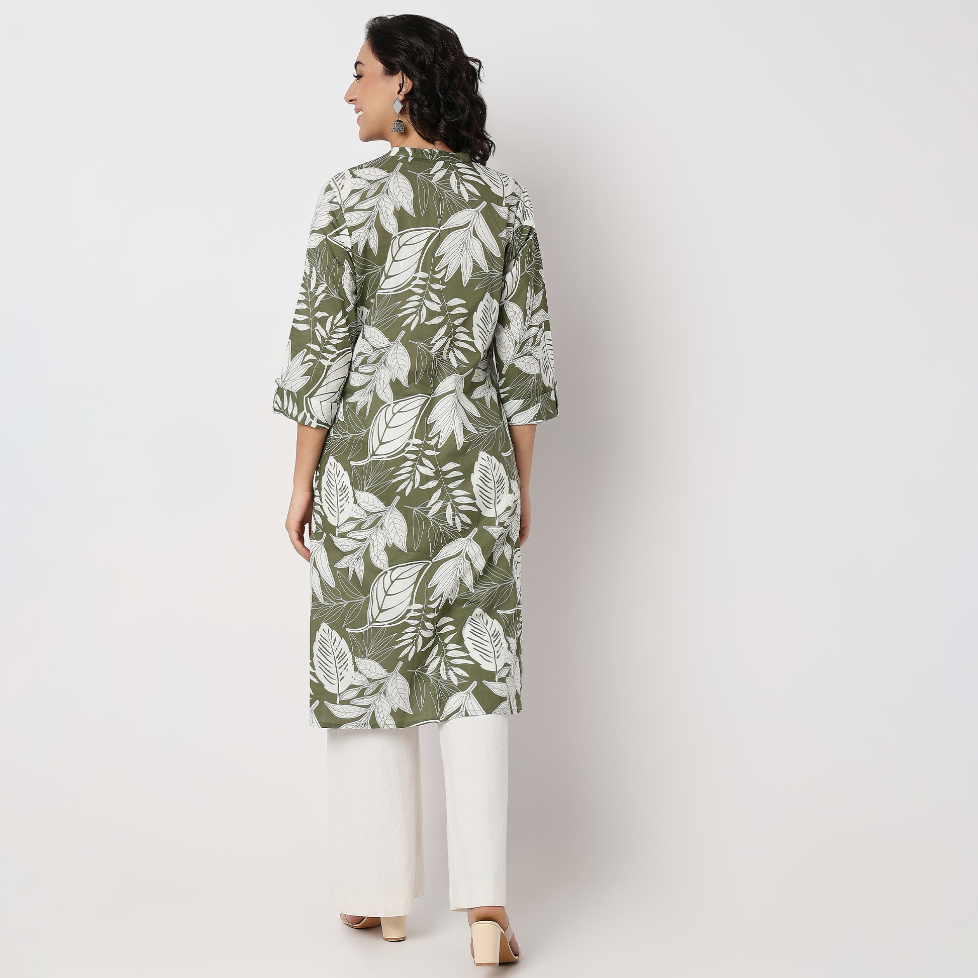 Printed Knee Length Straight Half Placket Kurta