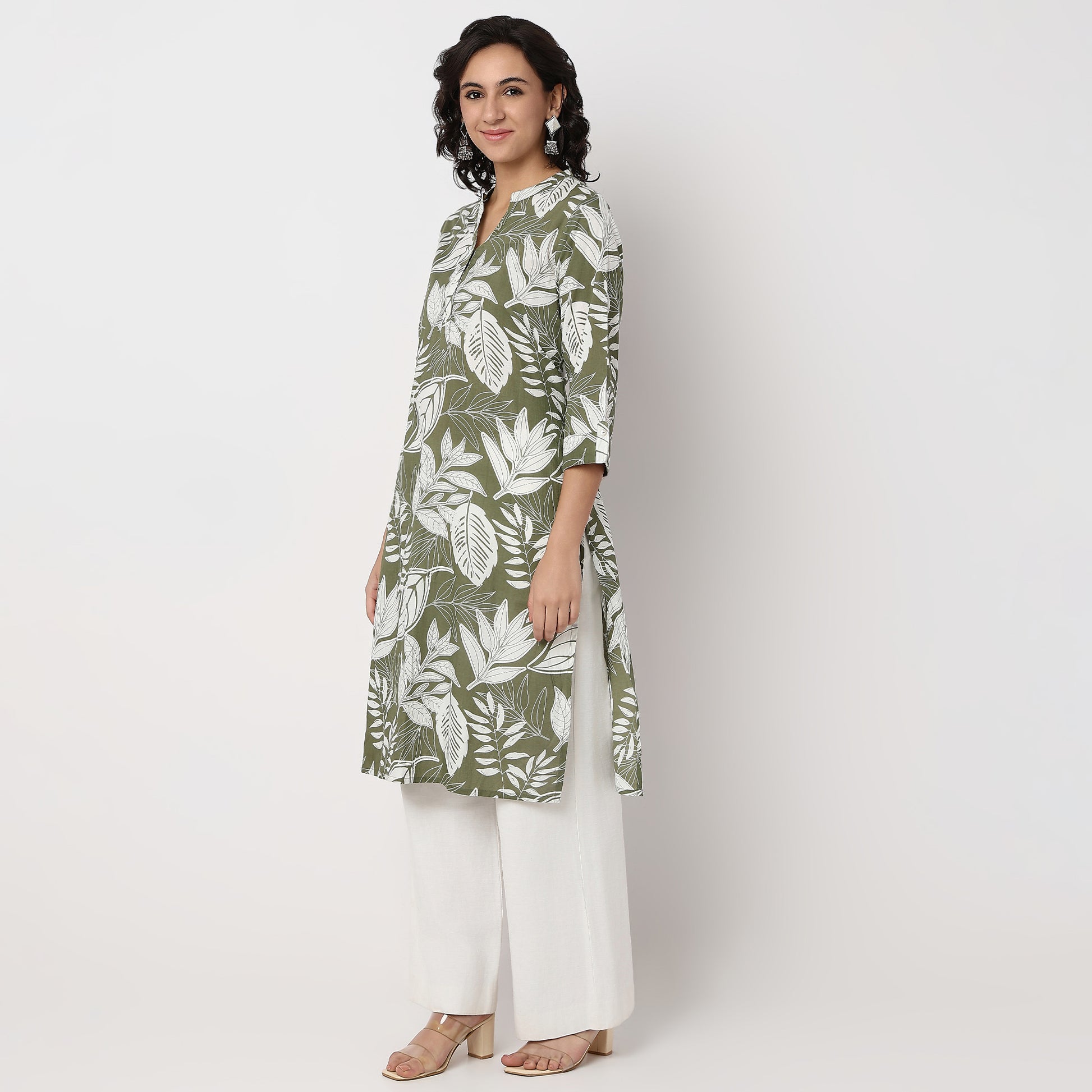 Printed Knee Length Straight Half Placket Kurta