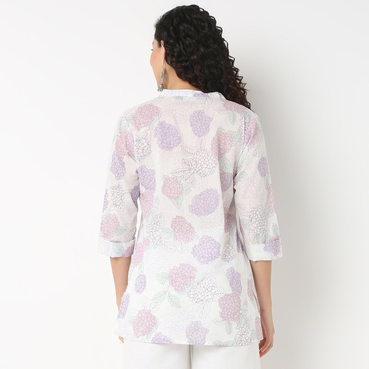 Band Neck Printed Short Kurti
