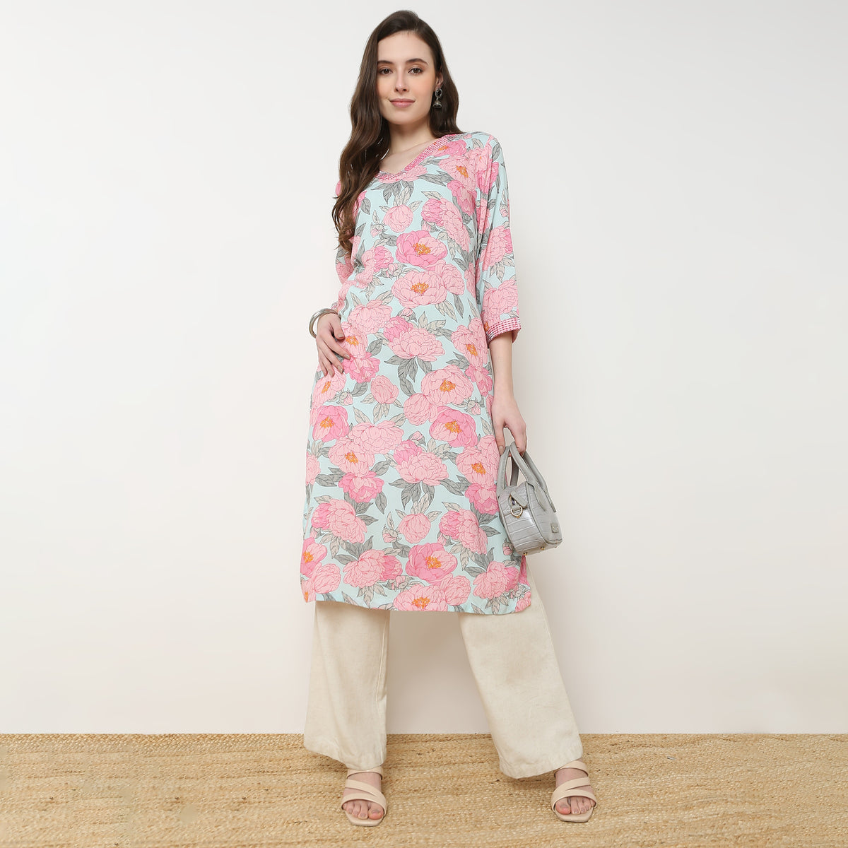 V-Neck With Couching Long Kurta