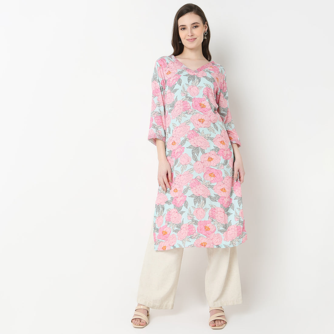 V-Neck With Couching Long Kurta