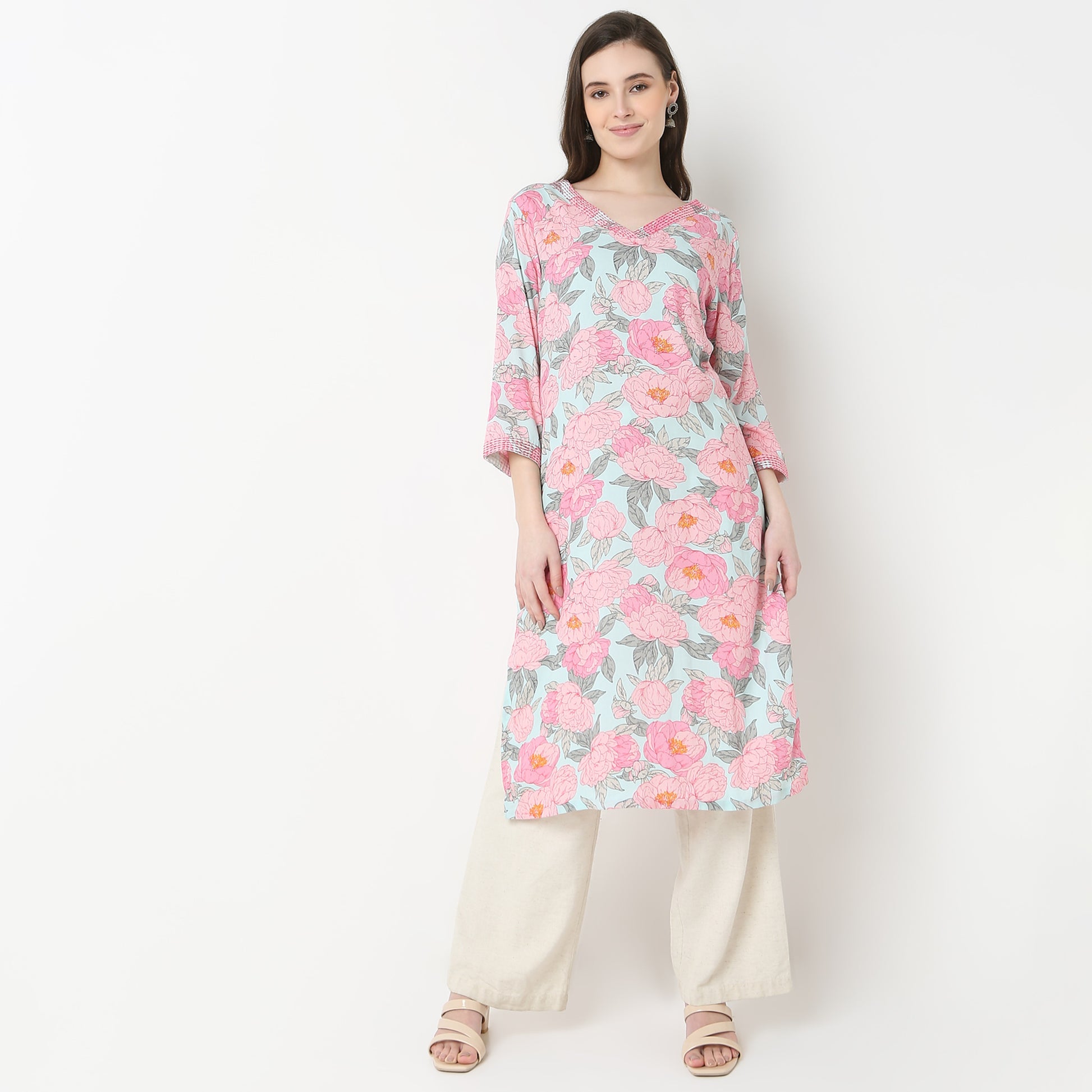 V-Neck With Couching Long Kurta