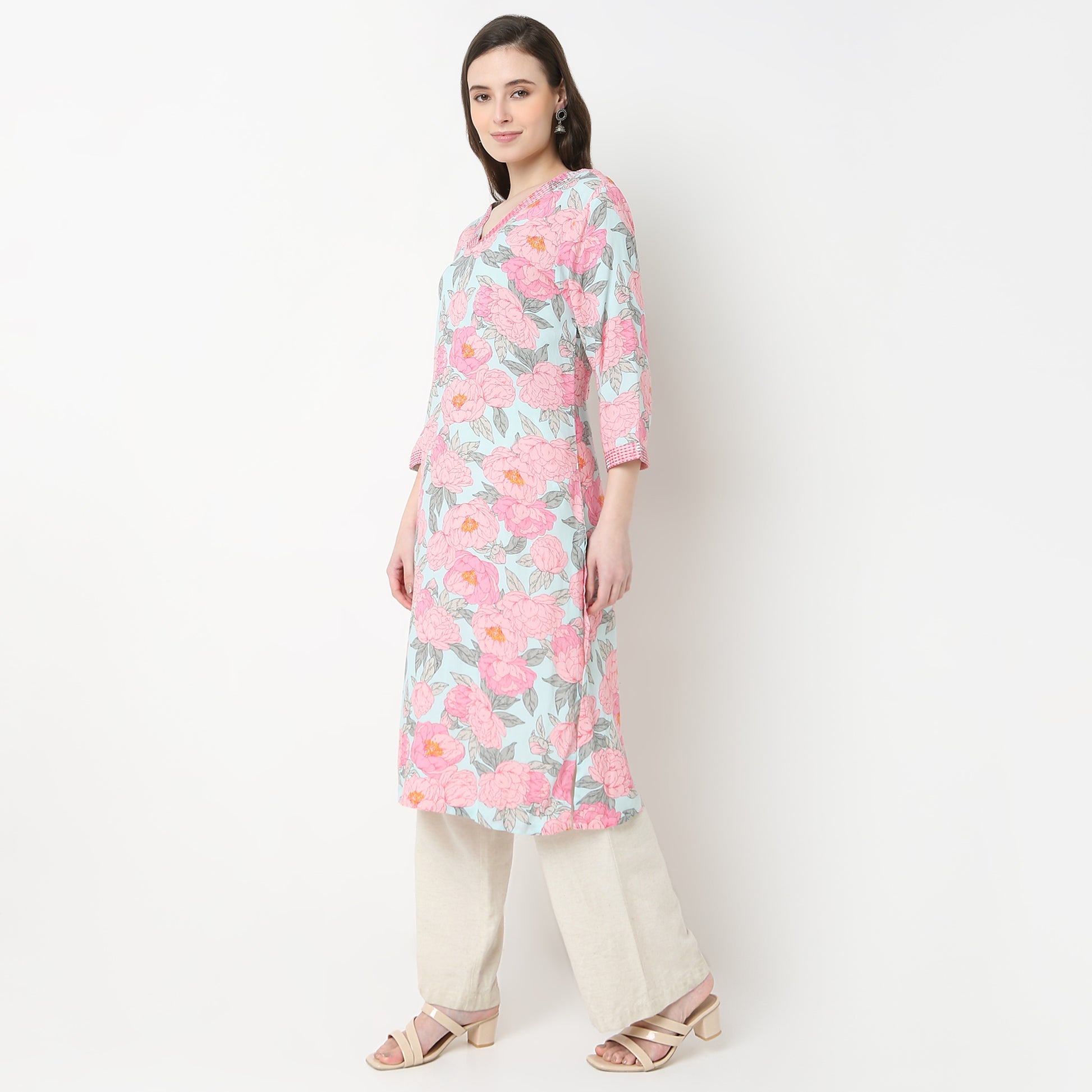 V-Neck With Couching Long Kurta