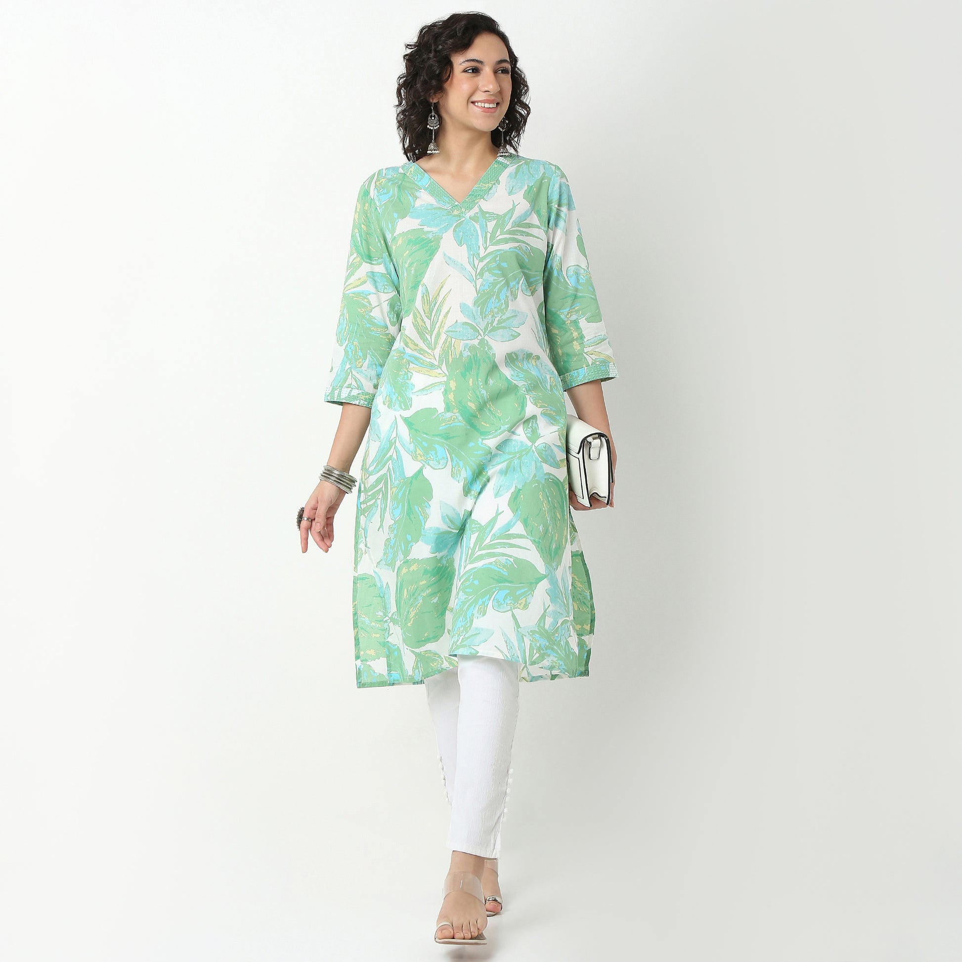 Rayon Printed Kurta with V-Neck