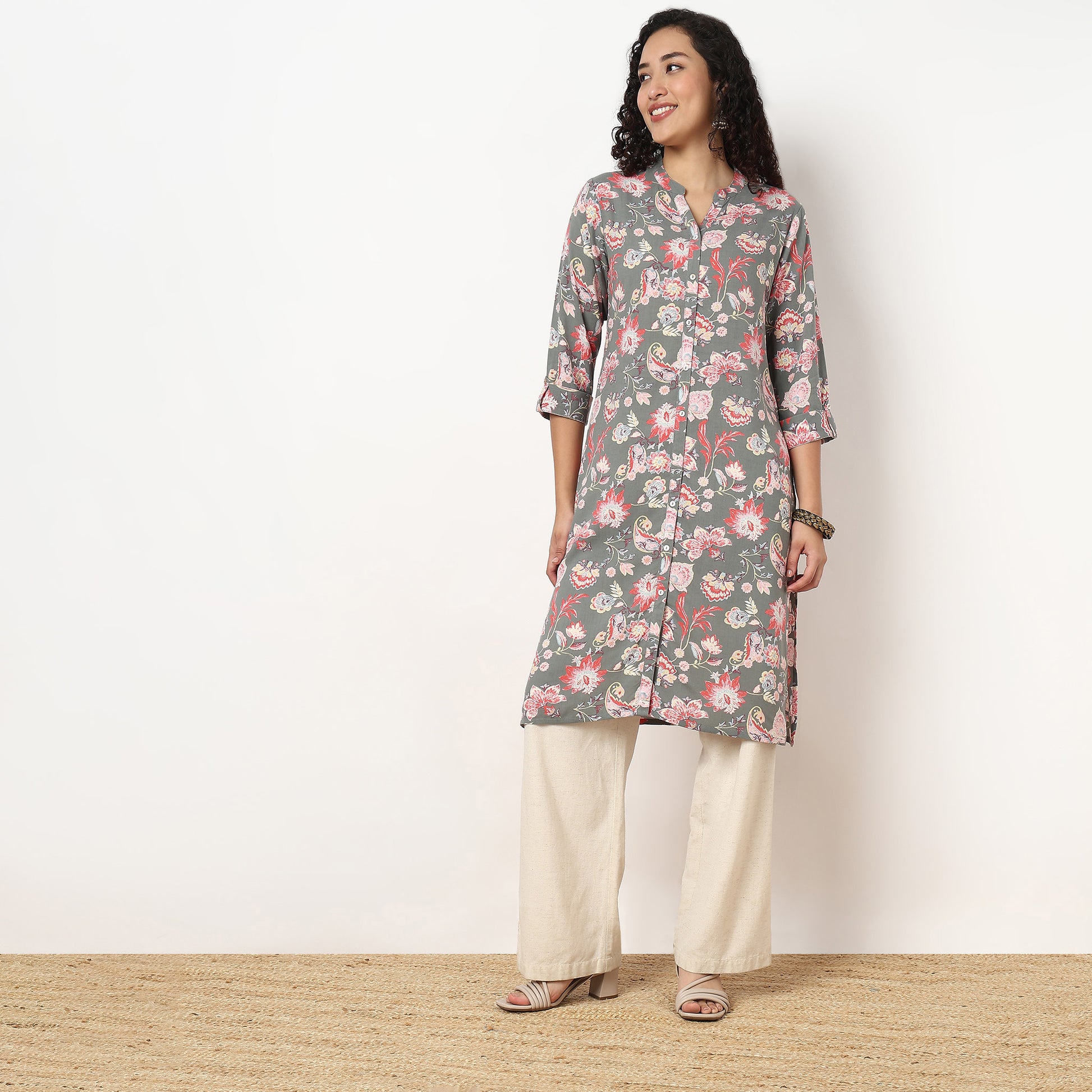 Full Placket Printed Long Kurta