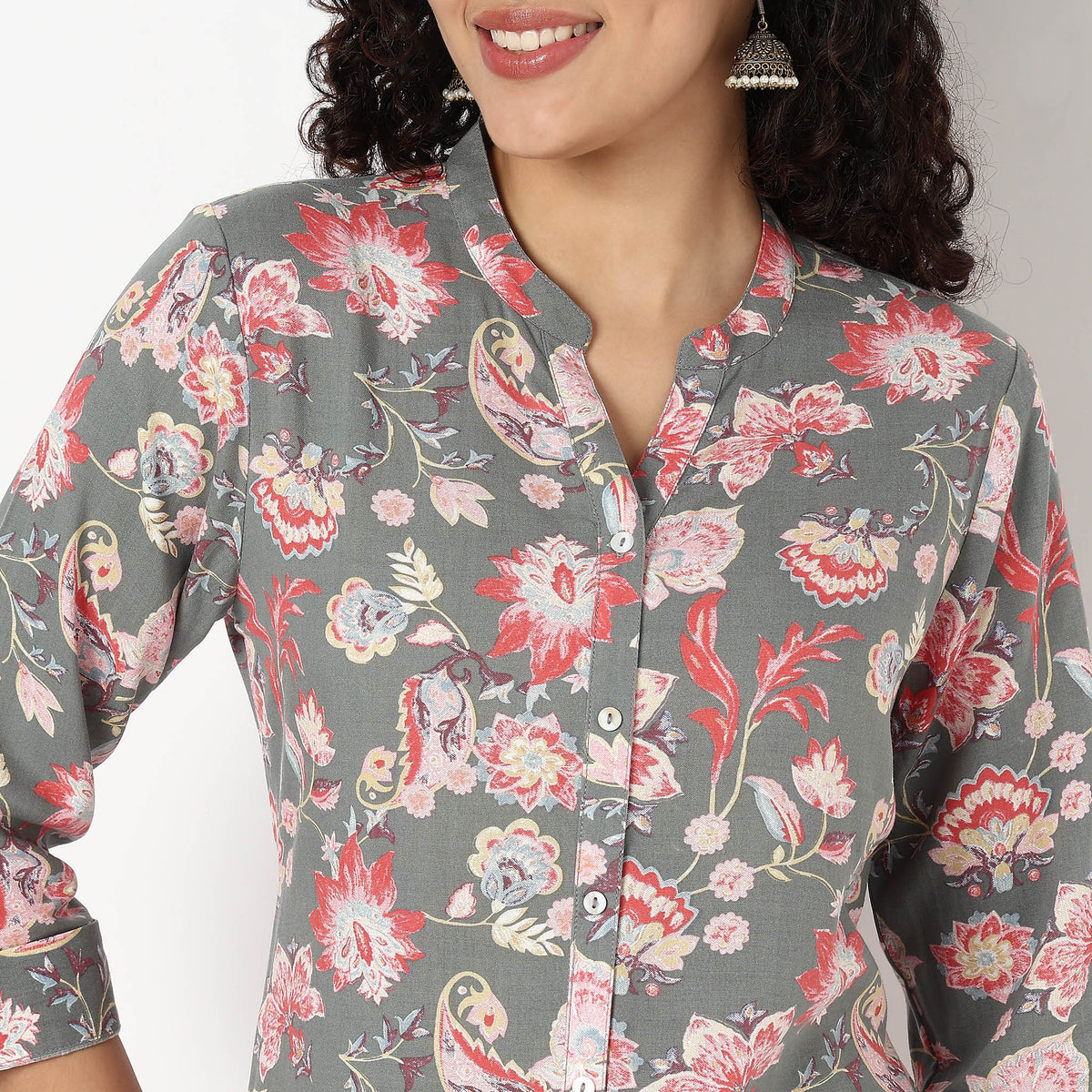 Full Placket Printed Long Kurta