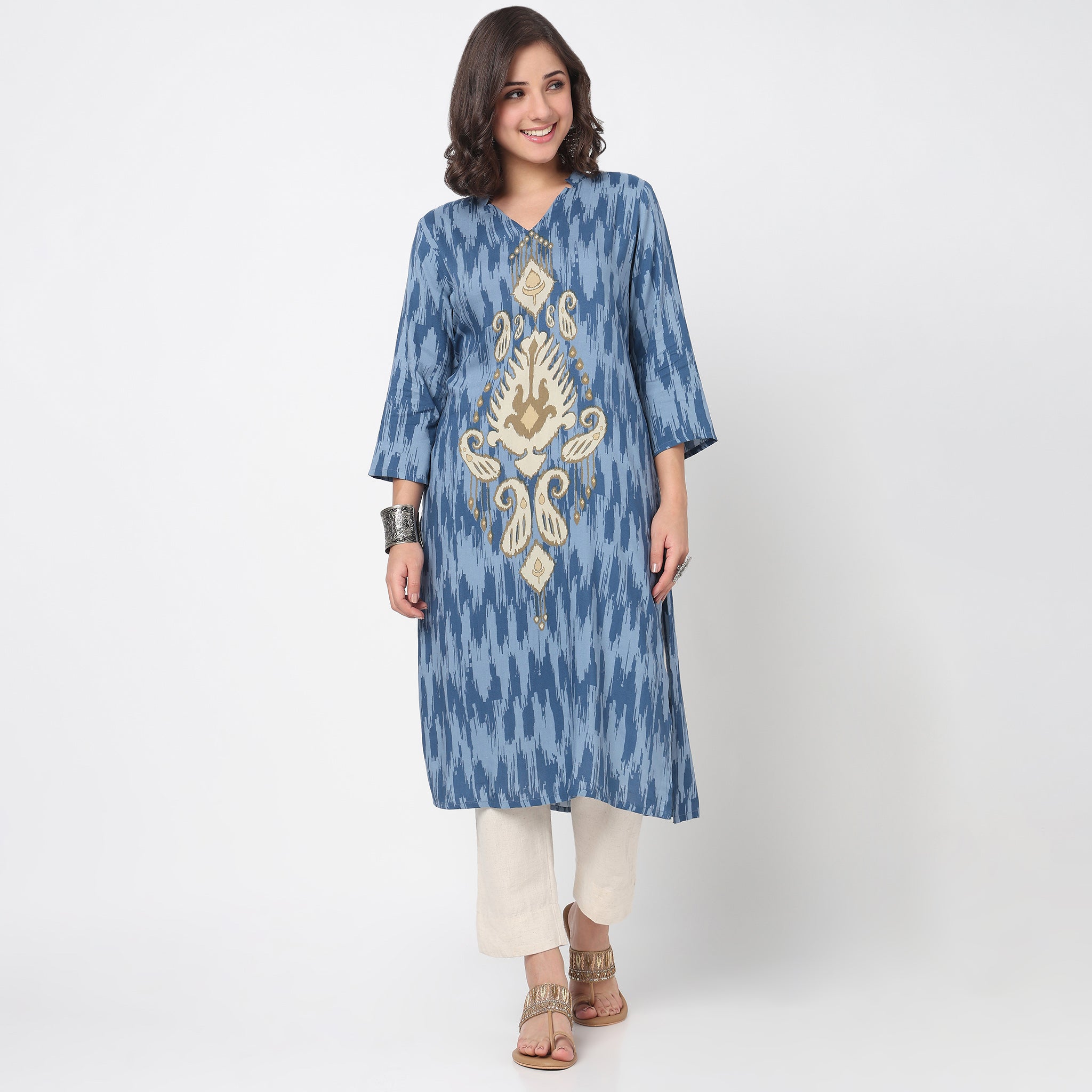 V-Neck Placement Printed Kurta