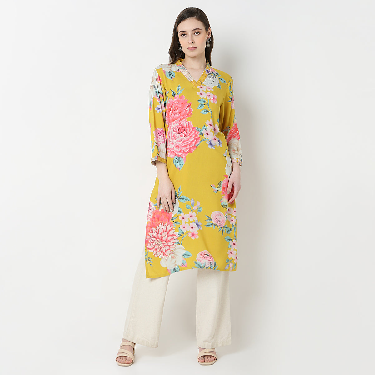 V-Neck With Couching Long Kurta