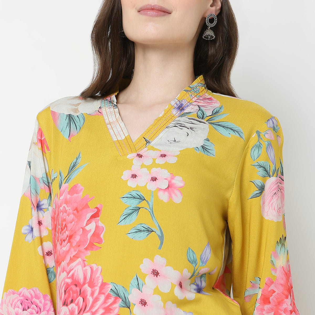 V-Neck With Couching Long Kurta