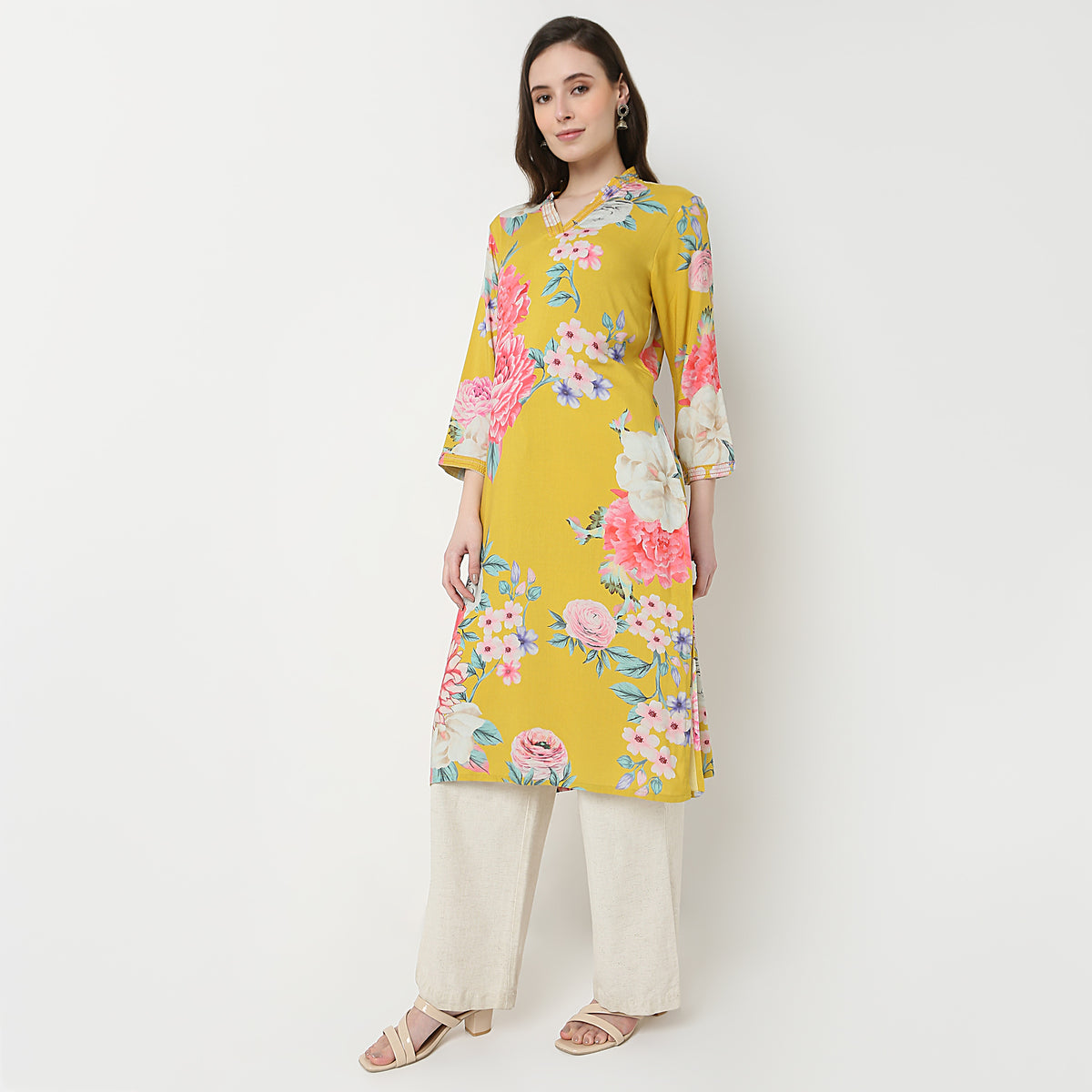 V-Neck With Couching Long Kurta