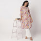 Floral Print Band Neck Half Placket Kurta