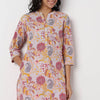 Floral Print Band Neck Half Placket Kurta