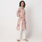 Floral Print Band Neck Half Placket Kurta