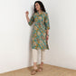 Floral Print Band Neck Half Placket Kurta