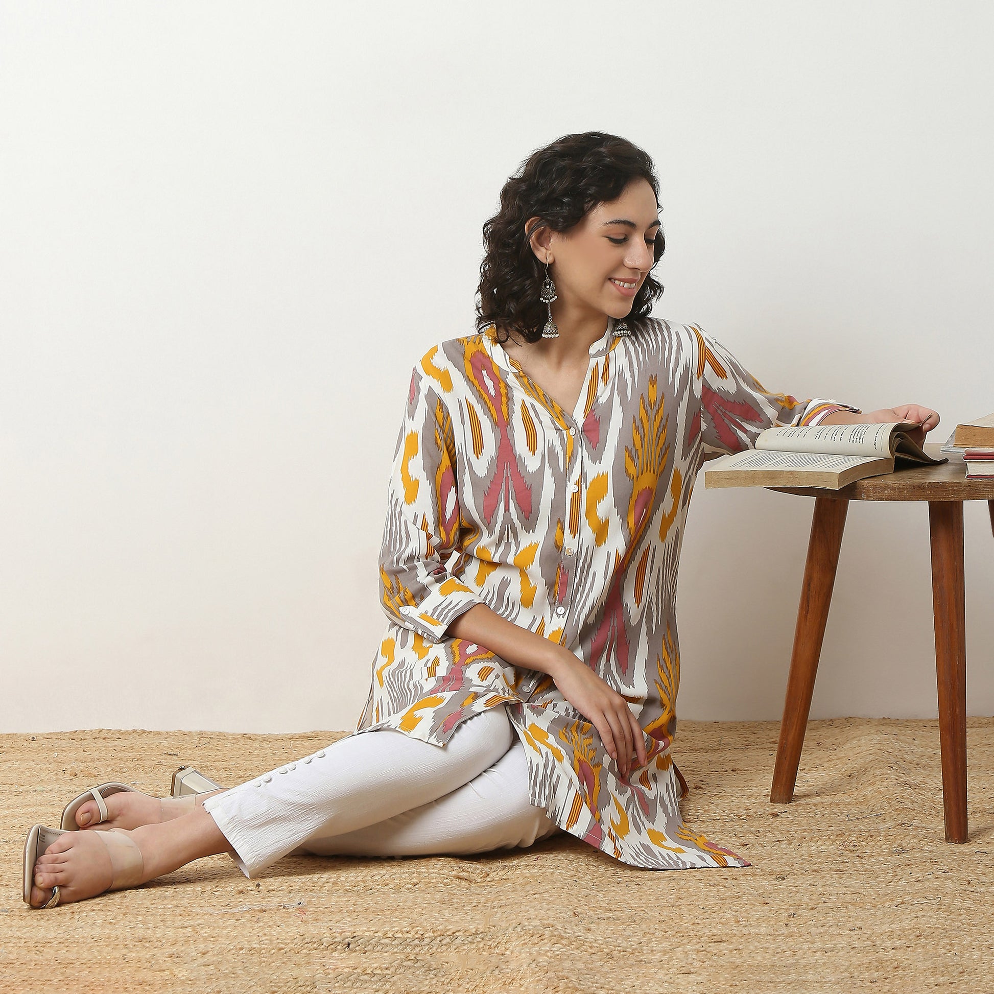 Printed Rayon Kurta, Knee Length