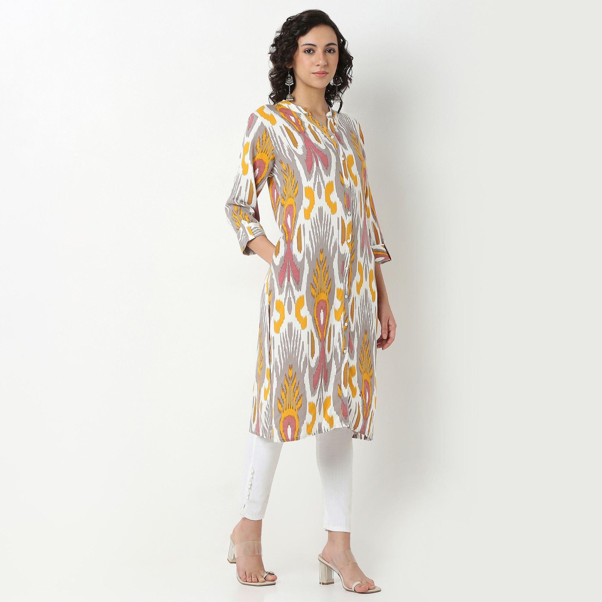 Printed Rayon Kurta, Knee Length