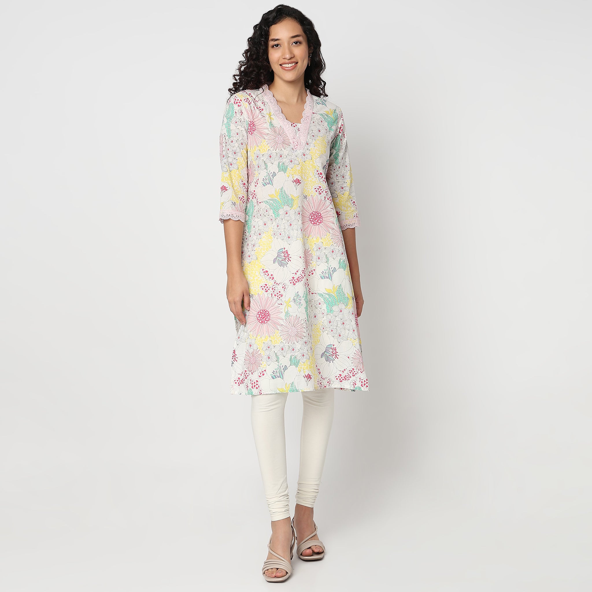 V-Neck Kurta with Long Lace 
