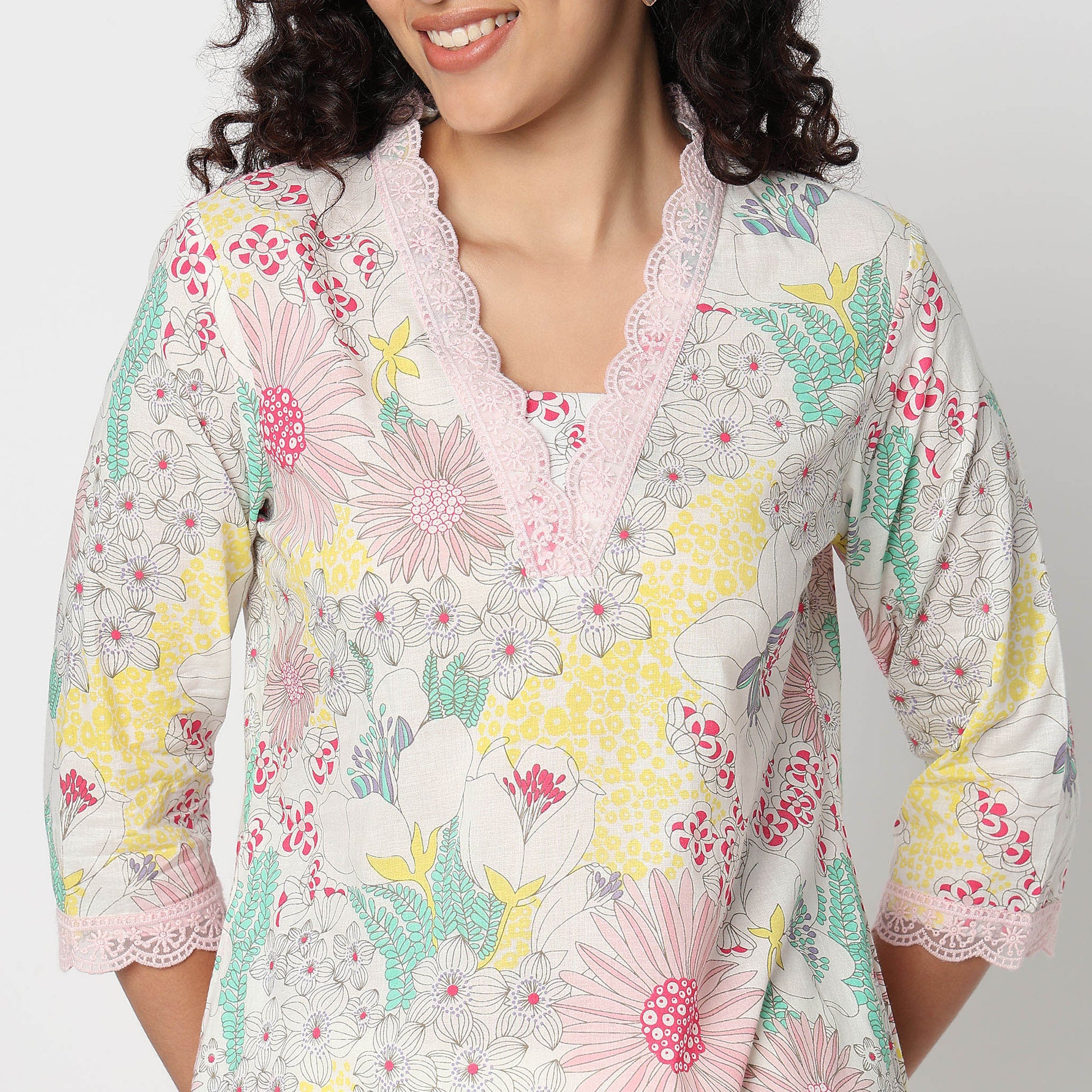 V-Neck Kurta with Long Lace 