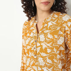 Straight Fit Printed Band Neck Short Kurta