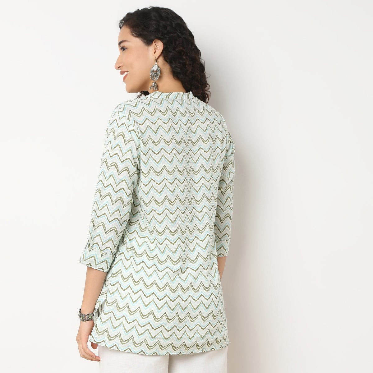 Band Neck Printed Short Kurti