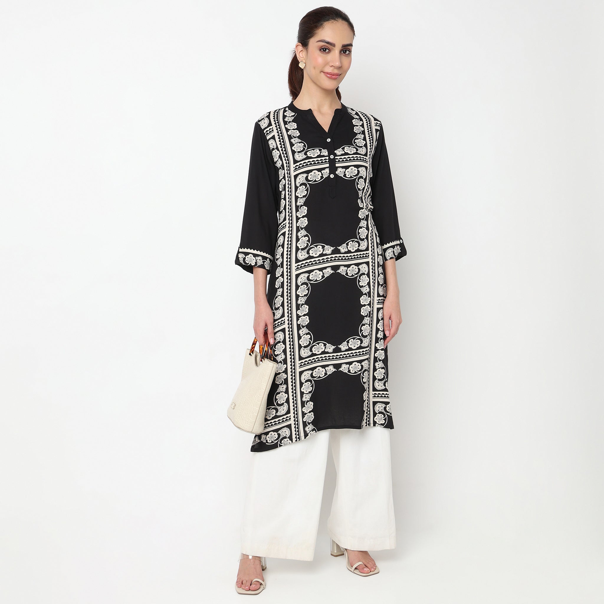 Half Placket Printed Long Kurta
