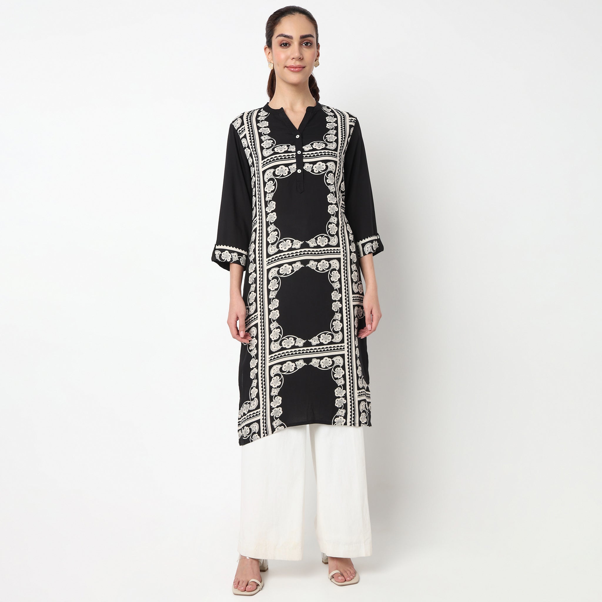 Half Placket Printed Long Kurta