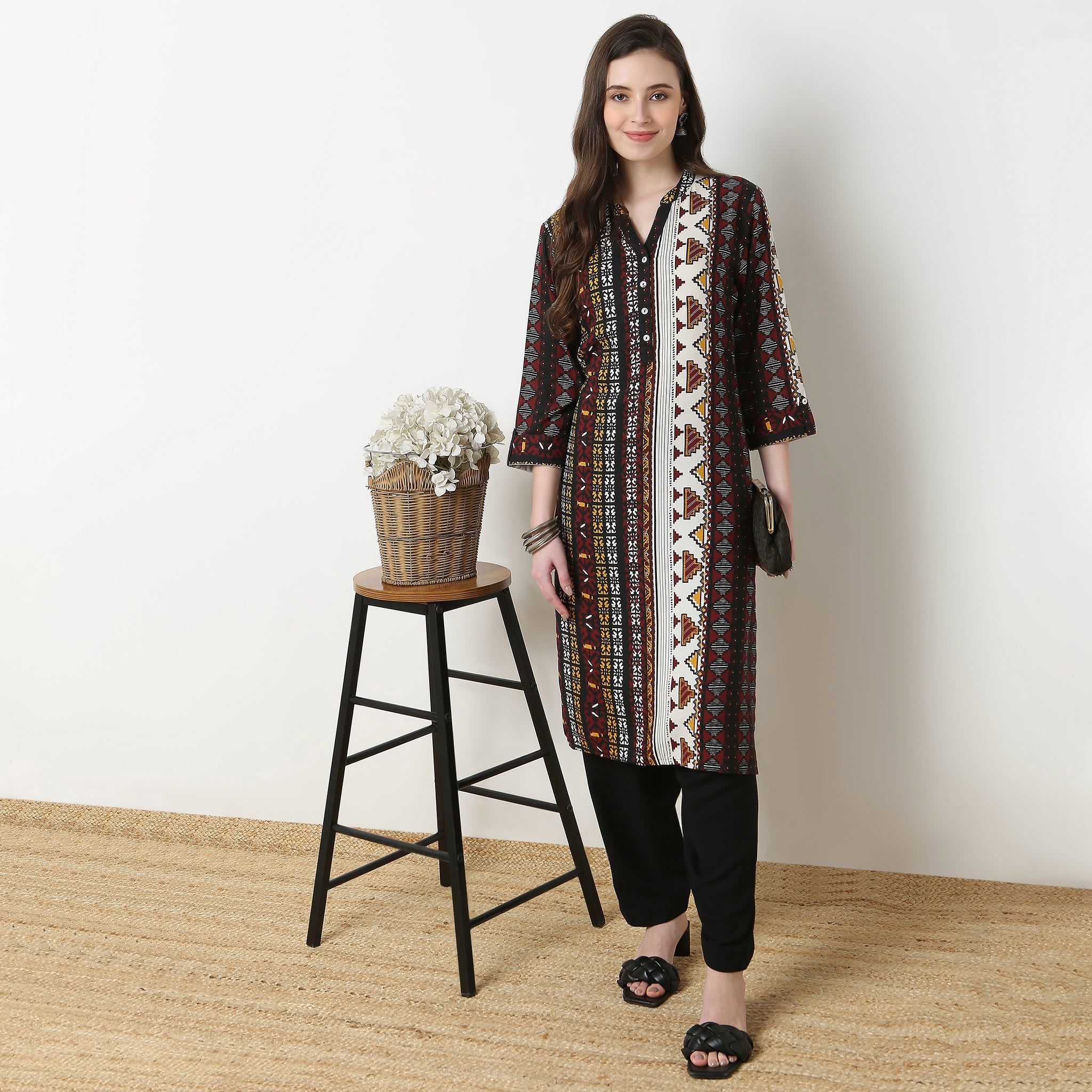 Half Placket Printed Kurta
