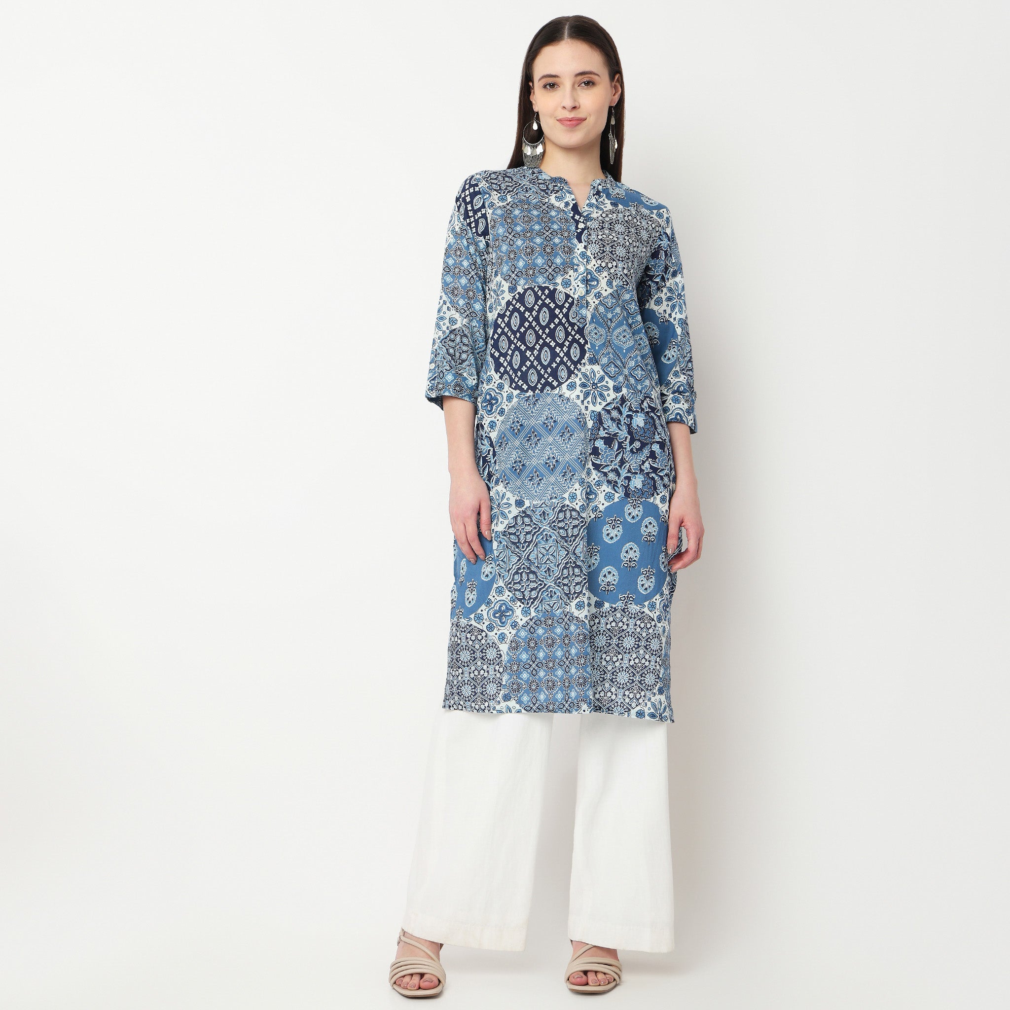 Printed Half Placket Kurta